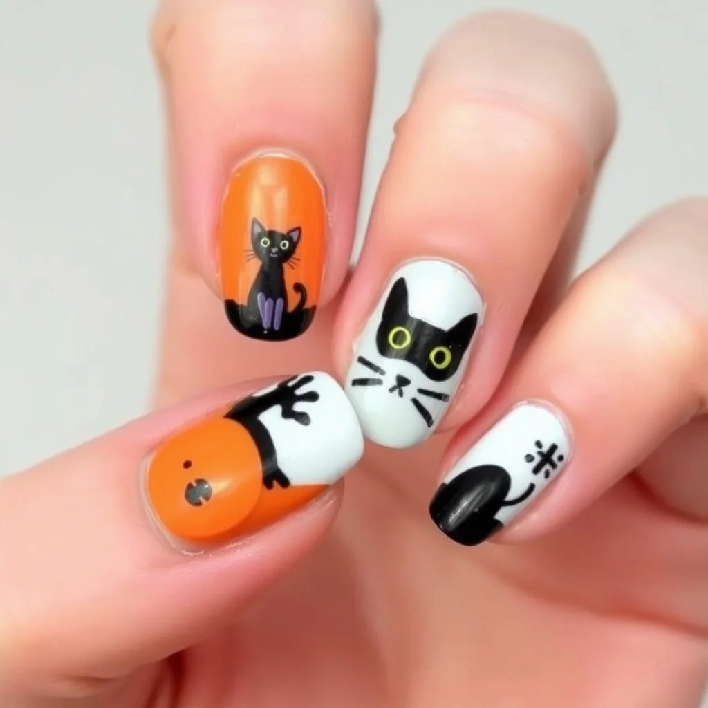 Halloween Cat Nail Designs